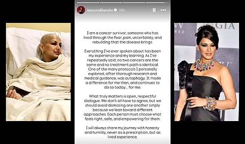 Images of Sonali Bendre and screenshot from her stories on Instagram