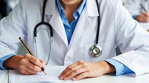 An image of a medical student taking an exam.