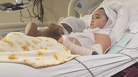 An image of Lorenzo in the hospital bed after the electrocution accident.