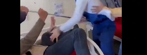 The doctor is seen assaulting the patient.