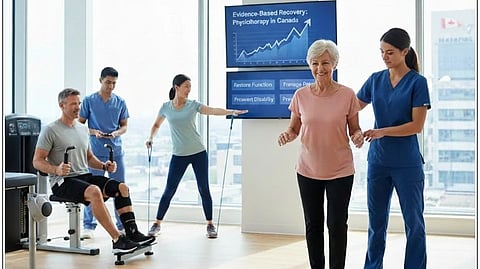 Many people engaged in physiotherapy in a studio.