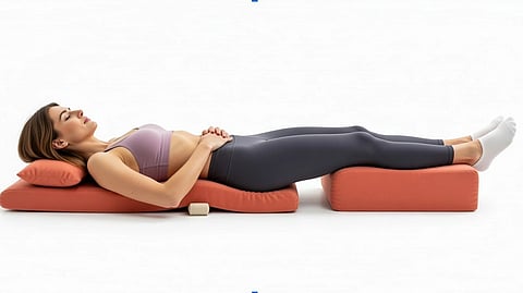 a girl sleeping on a spine decompression therapy device.