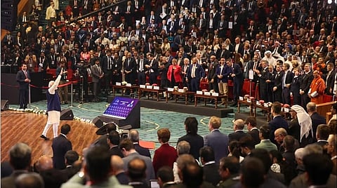 AI meet, audience in seats and Prime Minister Modi on stage.