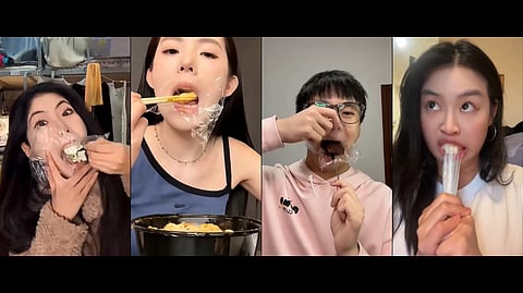 Various people of China trying the viral plastic eating weight loss trend