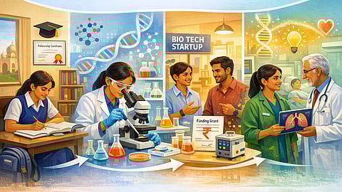 A visual journey of a student evolving into a biotech professional in India.