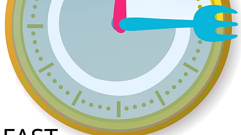 Illustration of a meal scheduling akin to a time-restricted feeding, a subtype of intermittent fasting.