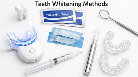 Various teeth whitening methods like strips, trays, led device etc.
