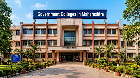 College building with board of Government College in Maharashtra.