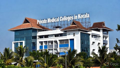 A college building with Private Medical Colleges in Kerala board on top.
