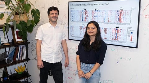 Two individuals standing in front of a whiteboard, engaged in discussion or presentation.