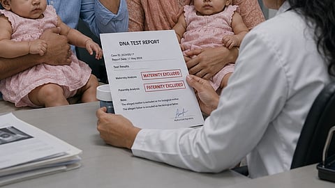 An Indian couple confused and worried with twin baby girls