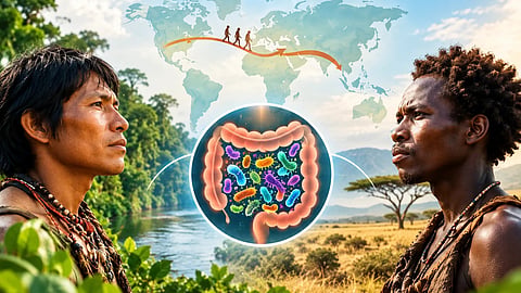 Illustration of human migration across continents