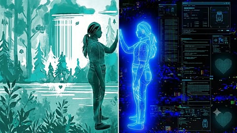 Illustration of nature and technology side by side
