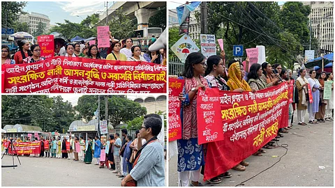 সরাসরি নির্বাচনের দাবিতে শাহবাগে নারী সংহতির মানববন্ধন