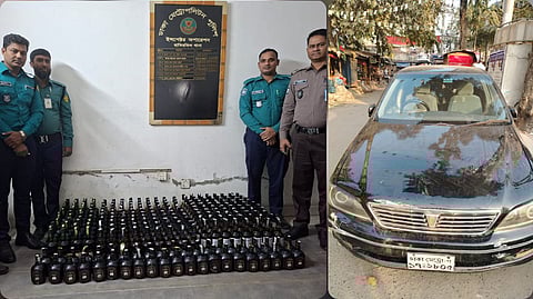 ২৫২ বোতল বিভিন্ন ব্র্যান্ডের বিদেশী মদ ও প্রাইভেটকার আটক করেছে ডিএমপির ট্রাফিক পুলিশ