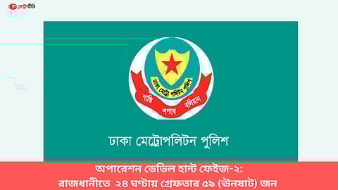 অপারেশন ডেভিল হান্ট ফেইজ-২:
রাজধানীতে ২৪ ঘণ্টায় গ্রেফতার ৫৯ (ঊনষাট) জন
