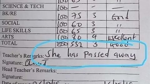 നല്ല മാർക്ക് നേടി 'അന്തരിച്ചു': 'ഷീ ഹാസ് പാസ്ഡ് എവേ' വൈറലായി