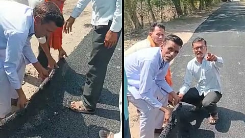 പുത്തന് റോഡ് കൈകൾ കൊണ്ട് ഉയർത്തിയെടുത്ത് ഗ്രാമവാസികൾ; ജർമന് സാങ്കേതിക വിദ്യയെന്ന് കരാറുകാരന് (video)