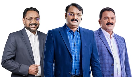 മുട്ടിൽ മരംമുറി കേസിൽ പ്രതികളായ റിപ്പോർട്ടർ ചാനൽ ചെയർമാൻ റോജി അഗസ്റ്റിൻ, എംഡി ആന്റോ അഗസ്റ്റിൻ, ഡയറക്റ്റർ ജോസ്കുട്ടി അഗസ്റ്റിൻ എന്നിവർ.