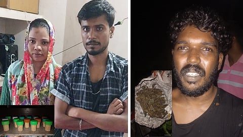 ബ്രൗൺ ഷുഗറുമായി പിടിയിലായ ഫാകറുദീനും ഫരിദാഖത്തൂനും, കഞ്ചാവുമായി പിടിയിലായ വിഷ്ണു