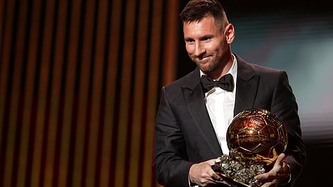 Lionel Messi after receiving his eighth Ballon d'Or award.