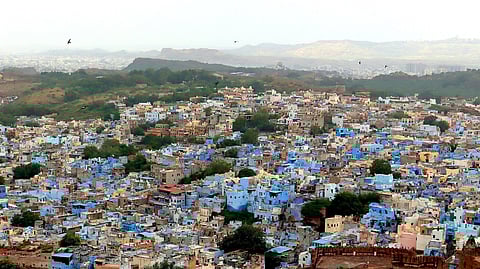 A view of the Blue city, Jopdhpur, from top of the Mehrangarh Fort | മെഹ്റാൻഗഢ് കോട്ടയ്ക്കു മുകളിൽനിന്നുള്ള ജോധ്പൂർ നഗരത്തിന്റെ ദൃശ്യം