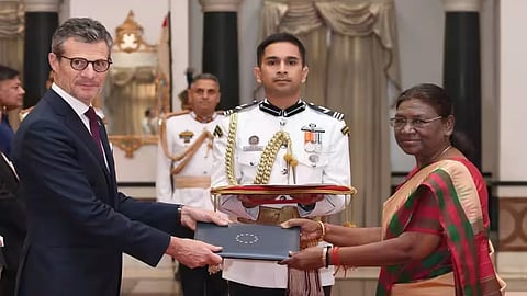 European Union Ambassador Hervé Delphin formally presents his Letters of Credence to the President of India, Droupadi Murmu