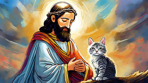 Jesus Christ with a cat