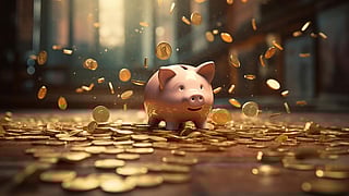 An overflowing piggy bank, symbolic image.