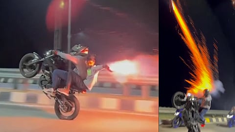 ബൈക്കില് പടക്കം പൊട്ടിച്ച് അഭ്യാസപ്രകടനം; 3 പേര് അറസ്റ്റില് | Video