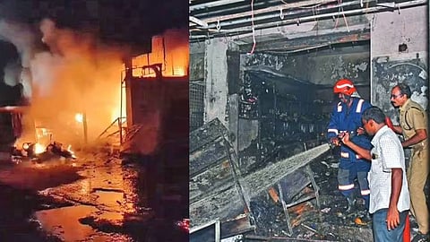 തിരുവനന്തപുരത്ത് പടക്കക്കടയ്ക്ക് തീപിടിച്ചു; 3 കടകളും ബൈക്കുകളും കത്തിനശിച്ചു