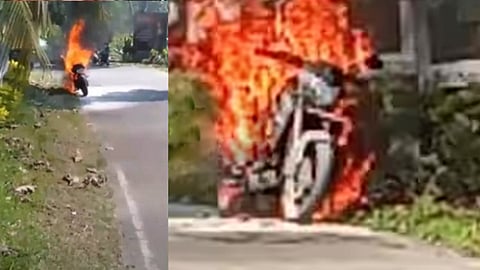 തൊടുപുഴയിൽ ഓടിക്കൊണ്ടിരുന്ന ബൈക്കിന് തീപിടിച്ചു