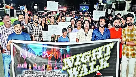 Night walk in protest against Thrikkakara municipality move to ban night life in city.