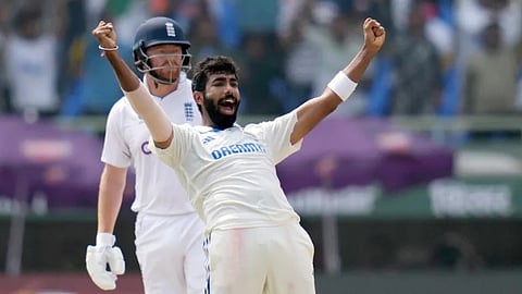 Jasprit Bumrah celebrates an English wicket