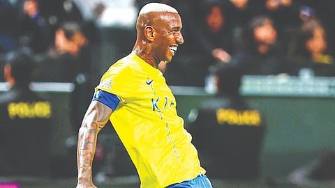 ഹാട്രിക് നേടിയ അൽ നസർ താരം ആൻഡേഴ്സൺ ടലിസ്കയുടെ ആഘോഷം.