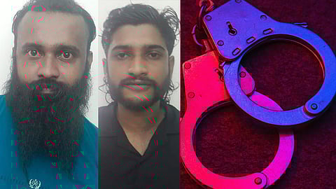 അറസ്റ്റിലായ സരുൺ സലിയും ജിത്തുമോനും.