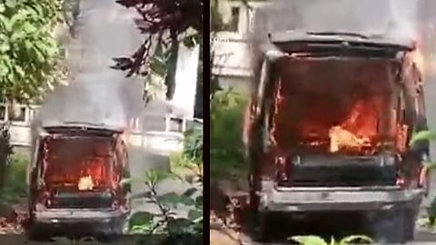 van caught fire at thrissur