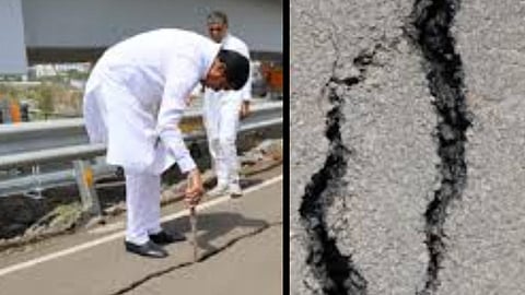 congress said that the crack in the road was due to massive corruption in the atal setu project
