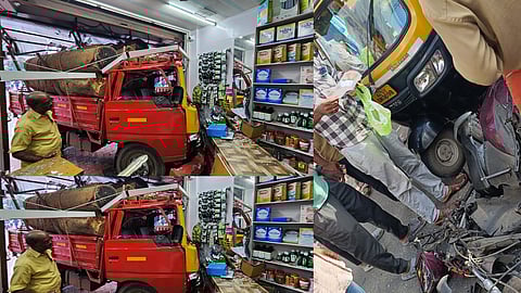 mini lorry that went out of control rammed into five vehicles and destroyed the medical shop