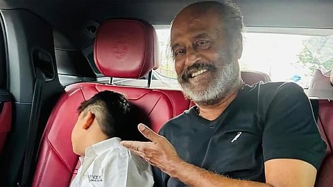Rajinikanth takes grand son to school