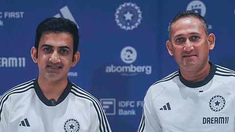Gautam Gambhir and Ajit Agarkar during press meet