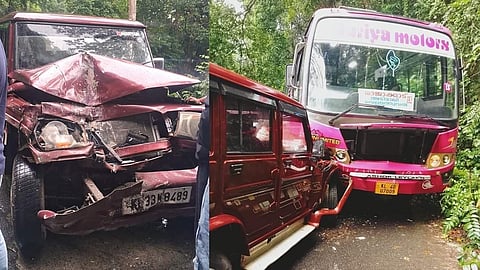 ദേശീയപാതയിൽ നേര്യമംഗലം ചീയപ്പാറയിൽ ബസും ബൊലേറോയും കൂട്ടിയിടിച്ച് അപകടം