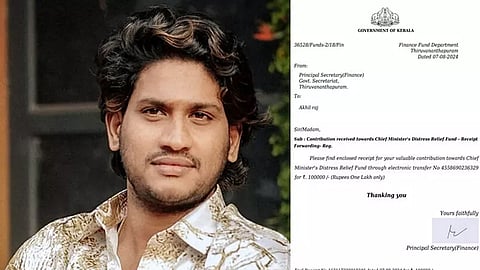 Akhil marar donates one lakh