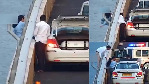 Police and driver saves woman from suicide attempt on mumbai adal sethu palam