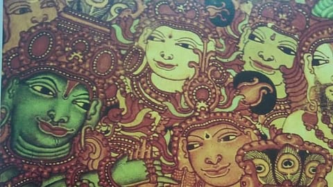 Sri Krishna wedding mural art പെരിഞ്ചെല്ലൂർ സമ്പ്രദായത്തിൽ ശ്രീകൃഷ്ണ വേളി ചിത്രീകരിച്ച് അത്യപൂർവ ചുവർച്ചിത്രം