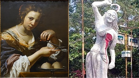 സിസിലിയിലെ അഗത പുണ്യവതിയുടെ പെയ്ന്റിങ്ങും നങ്ങേലിയുടെ പ്രതിമയും Saint Agata of Sicily painting and Nangeli statue