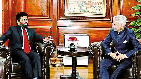Anura Kumara Dissanayake during an interaction with Indian foreign affairs Minister S Jaishankar during the former's India visit