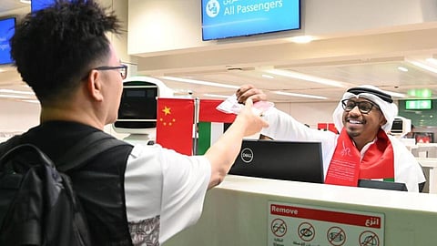 China's 75th National Day: Chinese travelers welcome at Dubai Airport