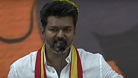Vijay during his speech during the State conference of TVK