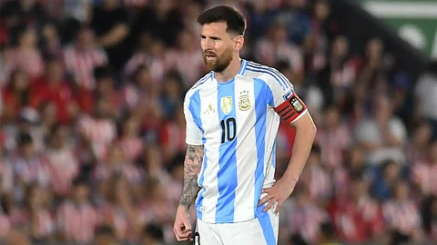 A dejected Lionel Messi during the world cup qualifier match against Paraguay